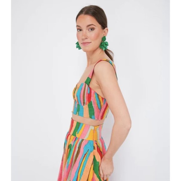 Emporio Sirenuse Positano Women 44/US 8 Pink Dahlia Abstract Linen Crop Top NWT - Picture 3 of 13